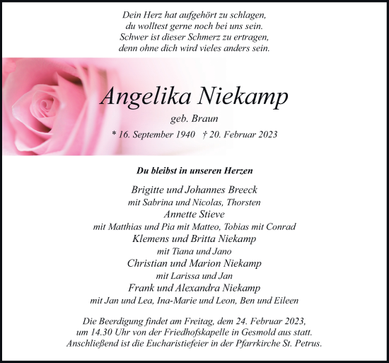 Traueranzeige von Angelika Niekamp von Neue Osnabrücker Zeitung GmbH & Co. KG