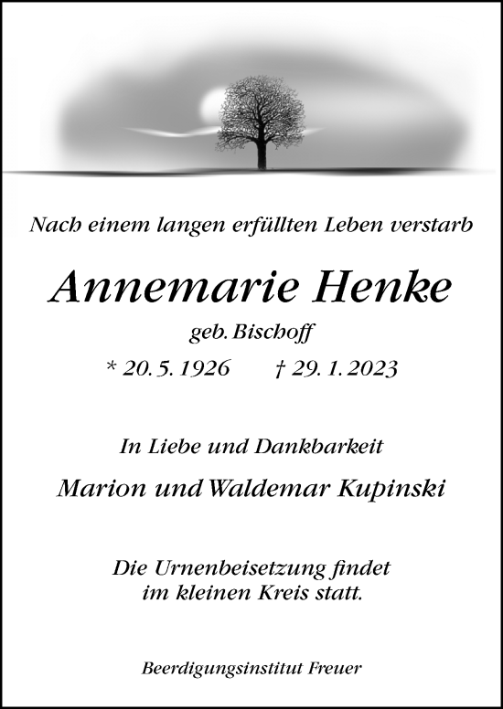 Traueranzeige von Annemarie Henke von DK Medien GmbH & Co. KG