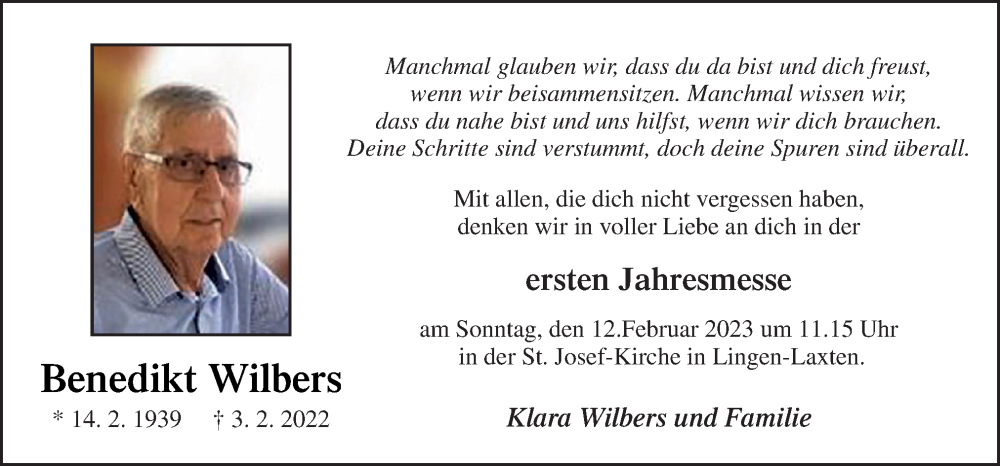  Traueranzeige für Benedikt Wilbers vom 10.02.2023 aus Neue Osnabrücker Zeitung GmbH & Co. KG
