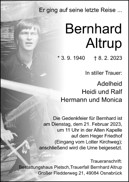 Traueranzeige von Benrhard Altrup von Neue Osnabrücker Zeitung GmbH & Co. KG