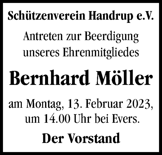 Traueranzeige von Bernhard Möller von Neue Osnabrücker Zeitung GmbH & Co. KG