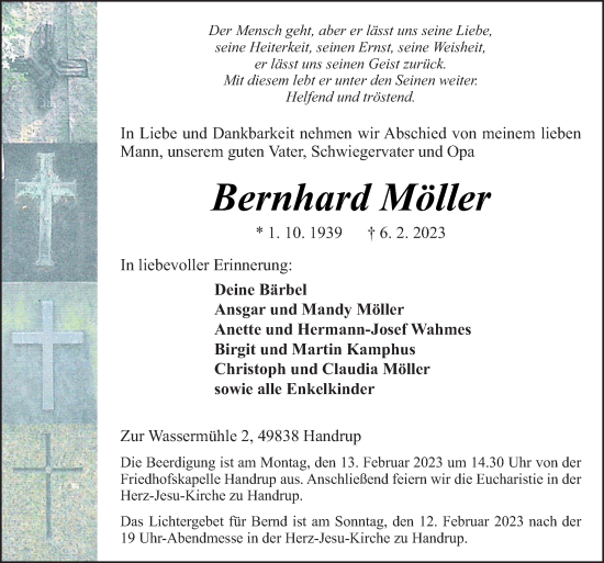 Traueranzeige von Bernhard Möller von Neue Osnabrücker Zeitung GmbH & Co. KG