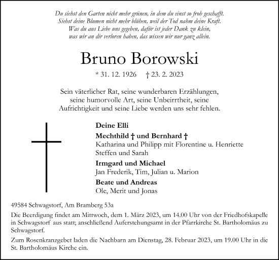 Traueranzeige von Bruno Borowski von Neue Osnabrücker Zeitung GmbH & Co. KG