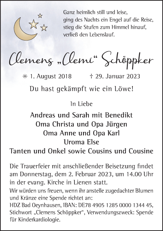 Traueranzeige von Clemens Schöppker von Neue Osnabrücker Zeitung GmbH & Co. KG