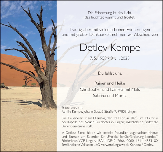 Traueranzeige von Detlev Kempe von Neue Osnabrücker Zeitung GmbH & Co. KG