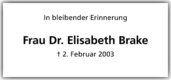 Traueranzeige von Elisabeth Brake von Neue Osnabrücker Zeitung GmbH & Co. KG