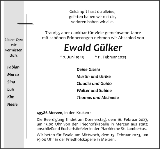 Traueranzeige von Ewald Gülker von Neue Osnabrücker Zeitung GmbH & Co. KG