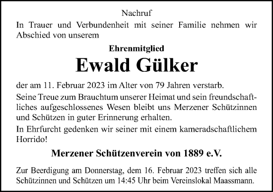 Traueranzeige von Ewald Gülker von Neue Osnabrücker Zeitung GmbH & Co. KG
