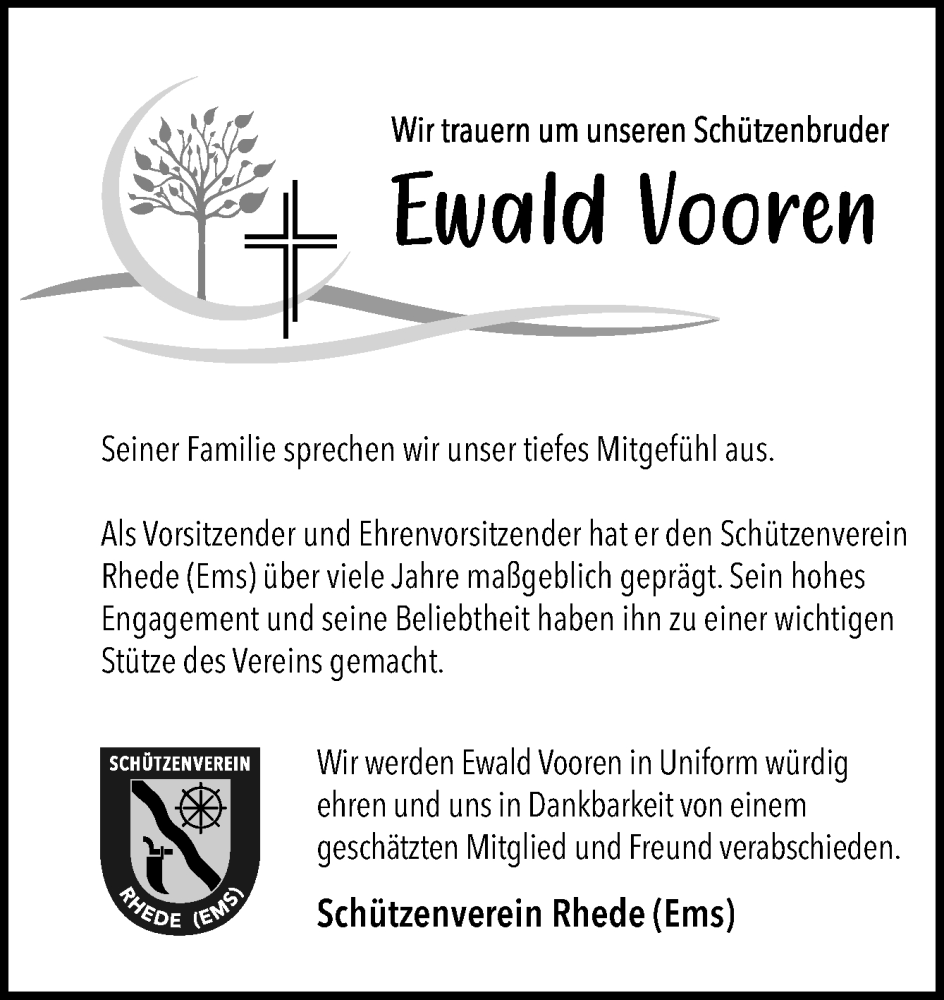  Traueranzeige für Ewald Vooren vom 21.02.2023 aus Neue Osnabrücker Zeitung GmbH & Co. KG