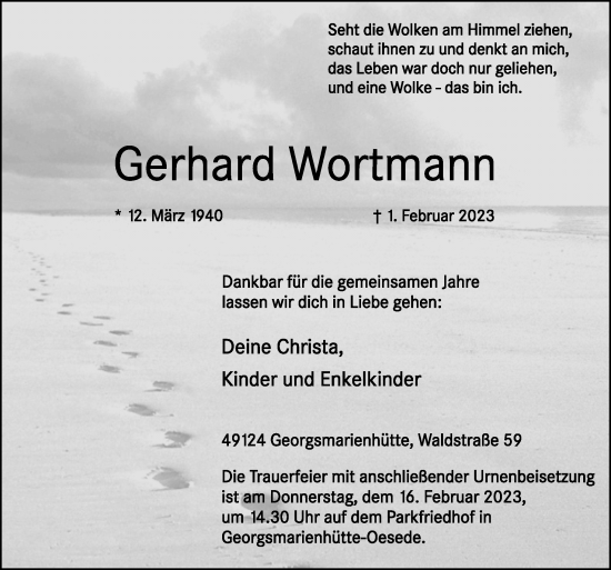 Traueranzeige von Gerhard Wortmann von Neue Osnabrücker Zeitung GmbH & Co. KG