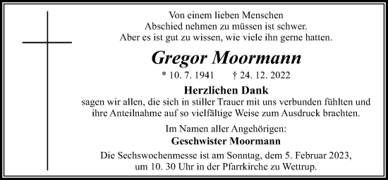 Traueranzeige von Gregor Moormann von Neue Osnabrücker Zeitung GmbH & Co. KG