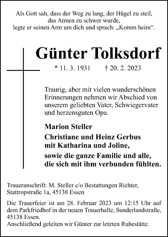 Traueranzeige von Günter Tolksdorf von Neue Osnabrücker Zeitung GmbH & Co. KG