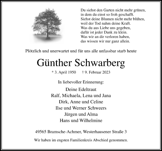 Traueranzeige von Günther Schwarberg von Neue Osnabrücker Zeitung GmbH & Co. KG