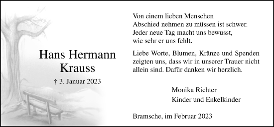 Traueranzeige von Hans Hermann Krauss von Neue Osnabrücker Zeitung GmbH & Co. KG