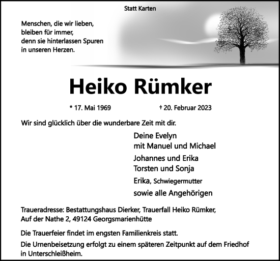 Traueranzeige von Heiko Rümker von Neue Osnabrücker Zeitung GmbH & Co. KG