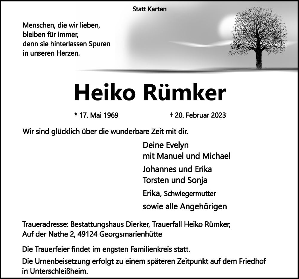  Traueranzeige für Heiko Rümker vom 25.02.2023 aus Neue Osnabrücker Zeitung GmbH & Co. KG