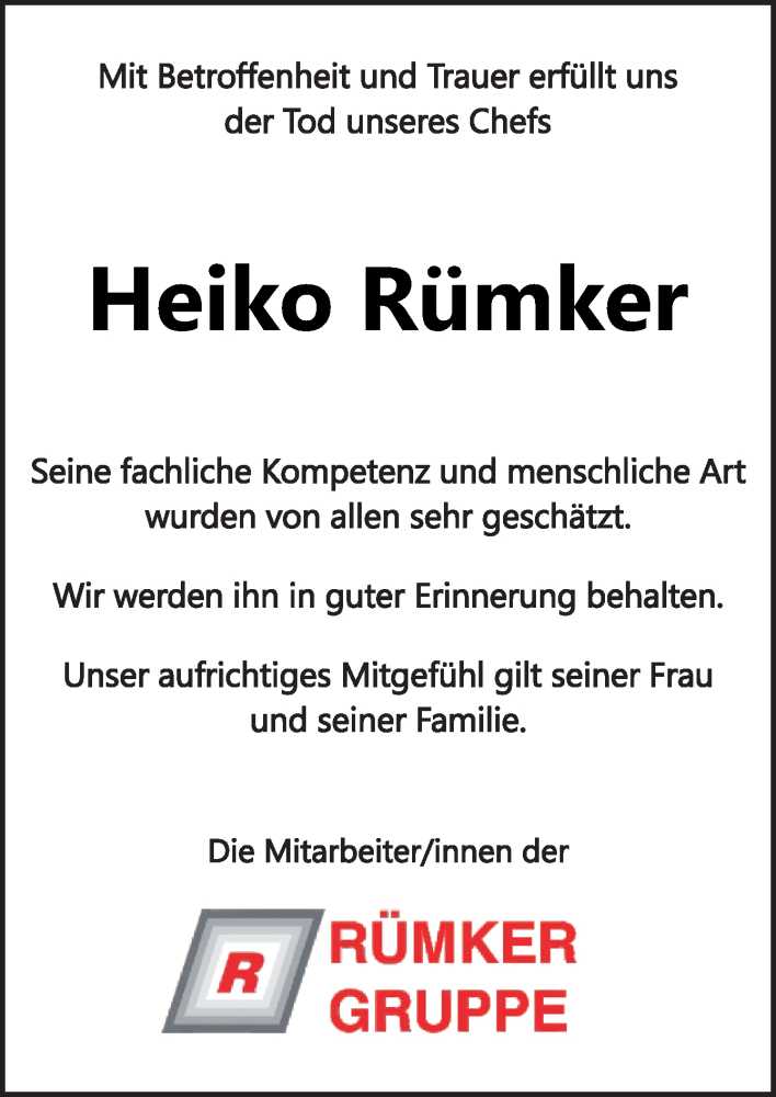  Traueranzeige für Heiko Rümker vom 25.02.2023 aus Neue Osnabrücker Zeitung GmbH & Co. KG