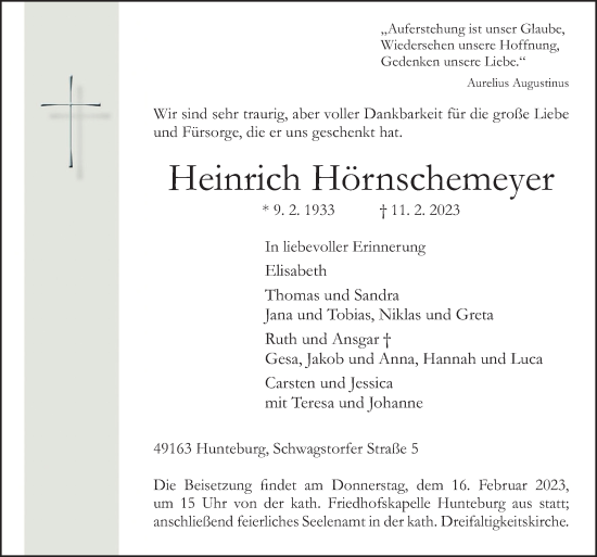 Traueranzeige von Heinrich Hörnschemeyer von Neue Osnabrücker Zeitung GmbH & Co. KG