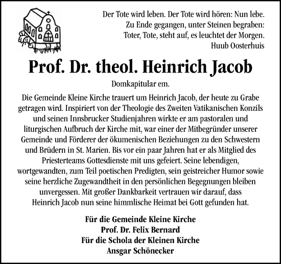 Traueranzeige von Heinrich Jacob von Neue Osnabrücker Zeitung GmbH & Co. KG