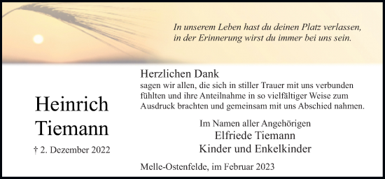 Traueranzeige von Heinrich Tiemann von Neue Osnabrücker Zeitung GmbH & Co. KG