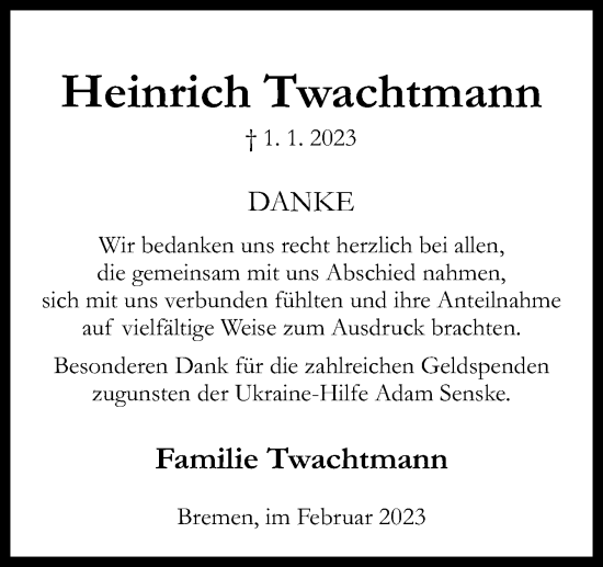 Traueranzeige von Heinrich Twachtmann von DK Medien GmbH & Co. KG