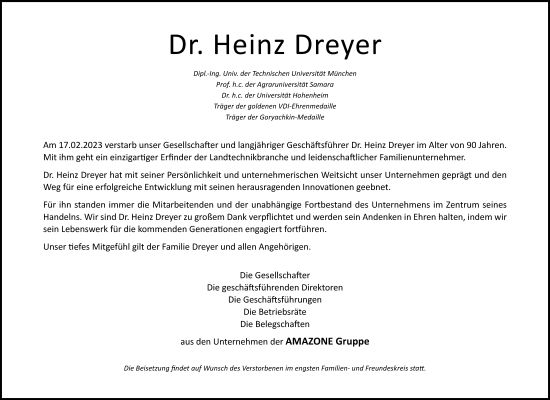 Traueranzeige von Heinz Dreyer von Neue Osnabrücker Zeitung GmbH & Co. KG