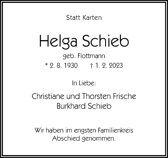 Traueranzeige von Helga Schieb von Neue Osnabrücker Zeitung GmbH & Co. KG
