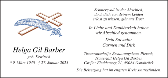 Traueranzeige von Helga Gil Barber von Neue Osnabrücker Zeitung GmbH & Co. KG