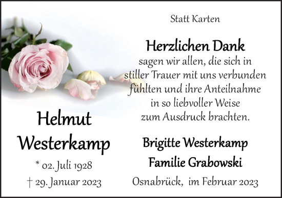 Traueranzeige von Helmut Westerkamp von Neue Osnabrücker Zeitung GmbH & Co. KG