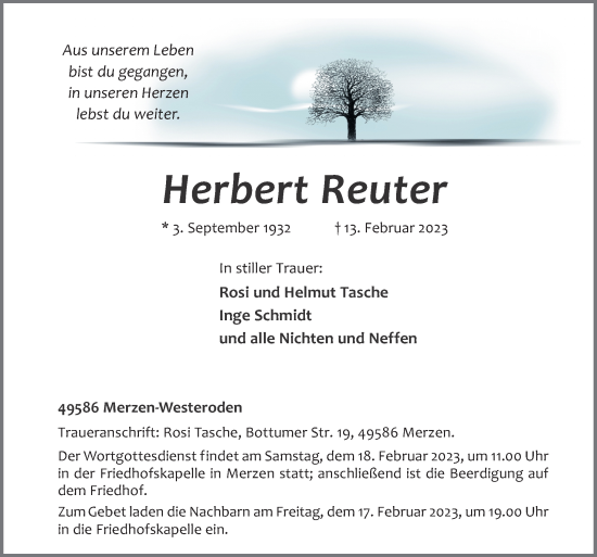 Traueranzeige von Herbert Reuter von Neue Osnabrücker Zeitung GmbH & Co. KG