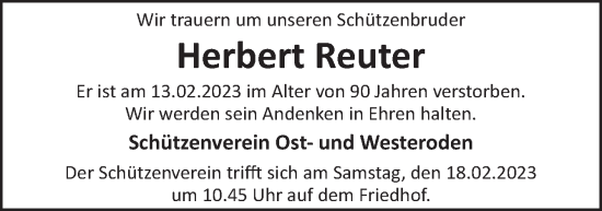 Traueranzeige von Herbert Reuter von Neue Osnabrücker Zeitung GmbH & Co. KG