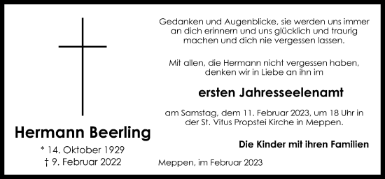 Traueranzeige von Hermann Beerling von Neue Osnabrücker Zeitung GmbH & Co. KG