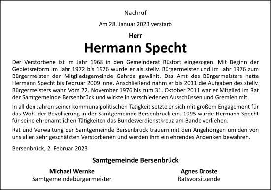 Traueranzeige von Hermann Specht von Neue Osnabrücker Zeitung GmbH & Co. KG