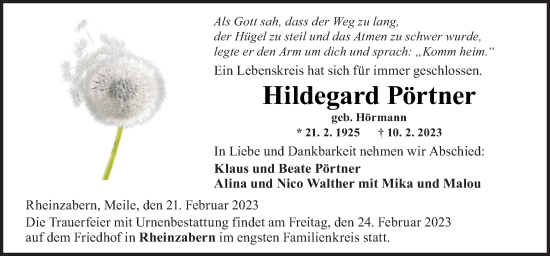 Traueranzeige von Hildegard Pörtner von Neue Osnabrücker Zeitung GmbH & Co. KG