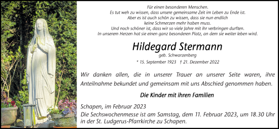 Traueranzeige von Hildegard Stermann von Neue Osnabrücker Zeitung GmbH & Co. KG