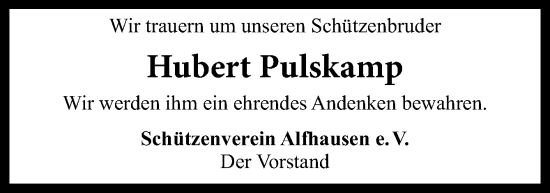 Traueranzeige von Hubert Pulskamp von Neue Osnabrücker Zeitung GmbH & Co. KG