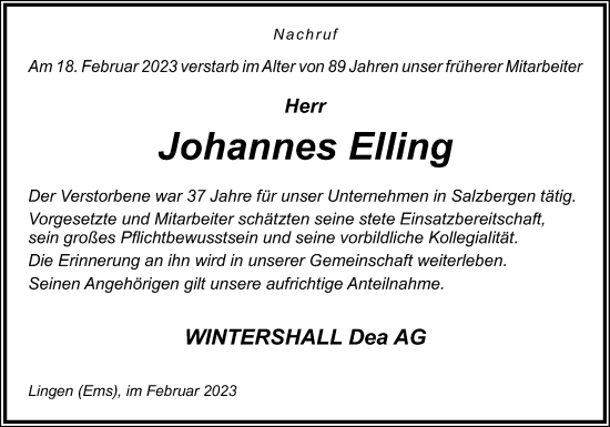 Traueranzeige von Johannes Elling von Neue Osnabrücker Zeitung GmbH & Co. KG