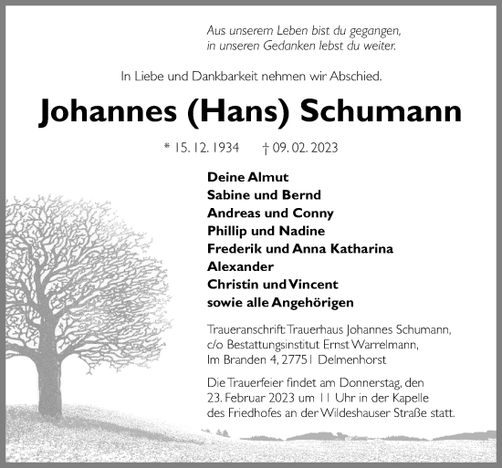 Traueranzeige von Johannes Schumann von DK Medien GmbH & Co. KG