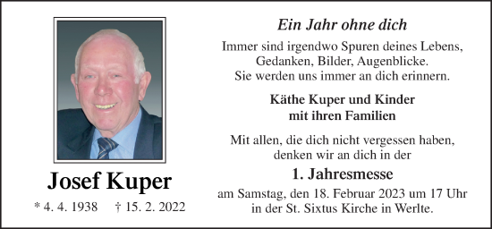 Traueranzeige von Josef Kuper von Neue Osnabrücker Zeitung GmbH & Co. KG