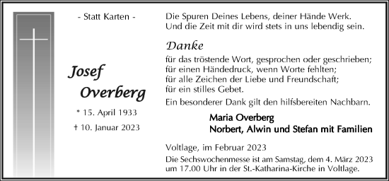 Traueranzeige von Josef Overberg von Neue Osnabrücker Zeitung GmbH & Co. KG