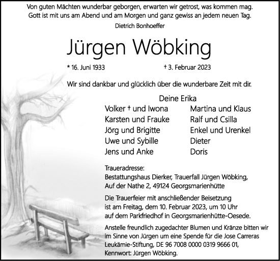Traueranzeige von Jürgen Wöbking von Neue Osnabrücker Zeitung GmbH & Co. KG