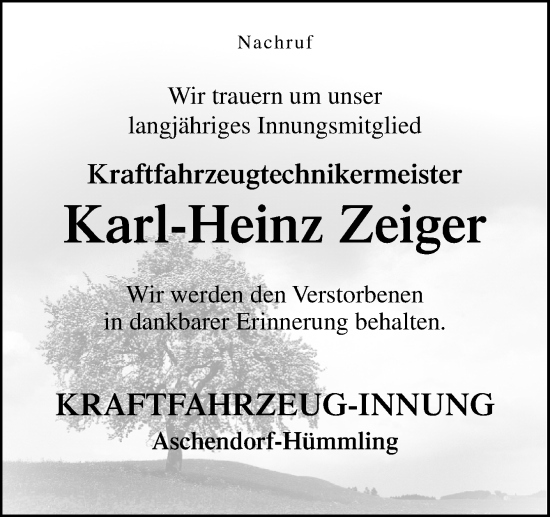 Traueranzeige von Karl-Heinz Zeiger von Neue Osnabrücker Zeitung GmbH & Co. KG