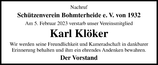 Traueranzeige von Karl Klöker von Neue Osnabrücker Zeitung GmbH & Co. KG