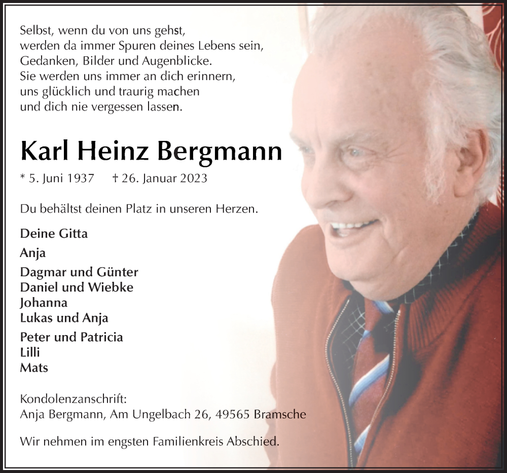  Traueranzeige für Karl Heinz Bergmann vom 04.02.2023 aus Neue Osnabrücker Zeitung GmbH & Co. KG