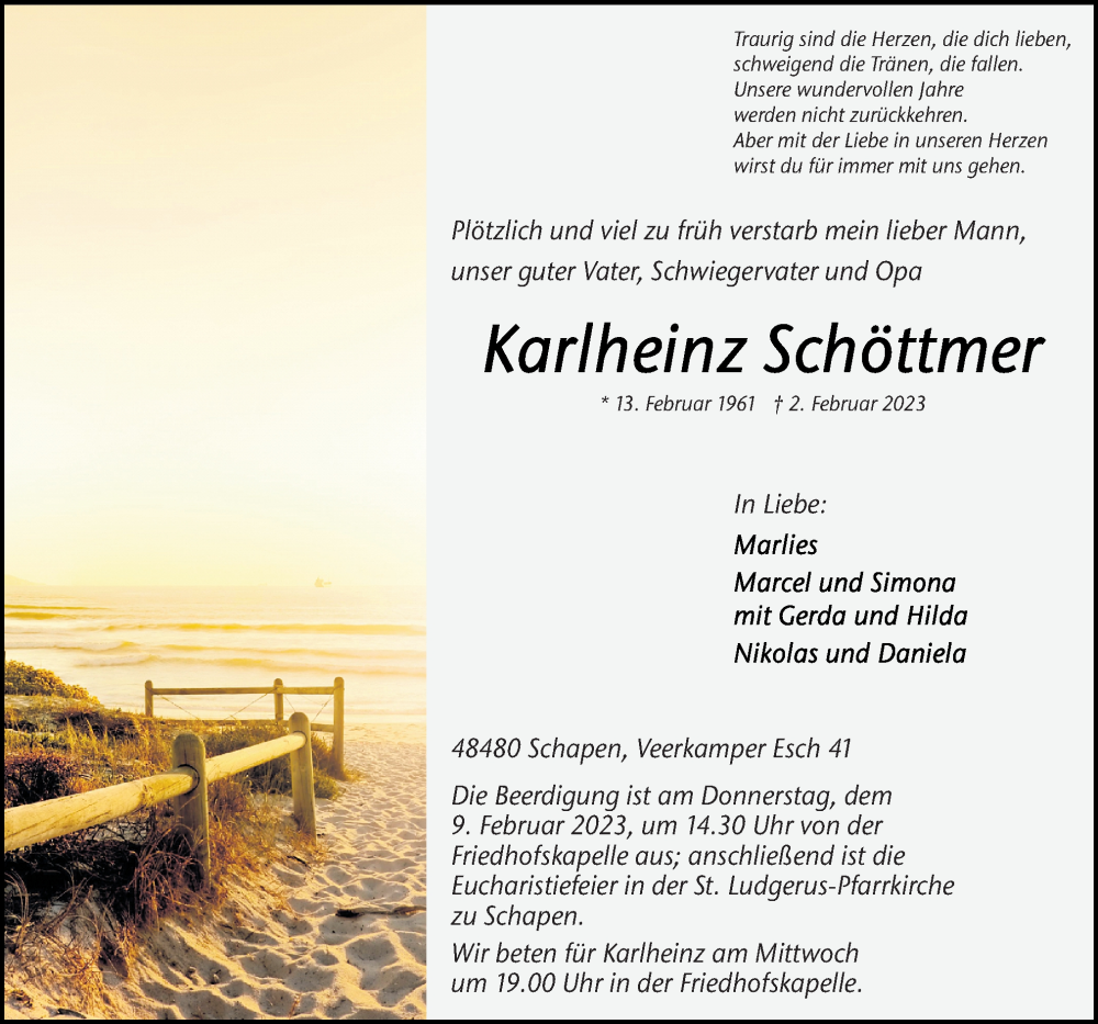  Traueranzeige für Karlheinz Schöttmer vom 06.02.2023 aus Neue Osnabrücker Zeitung GmbH & Co. KG