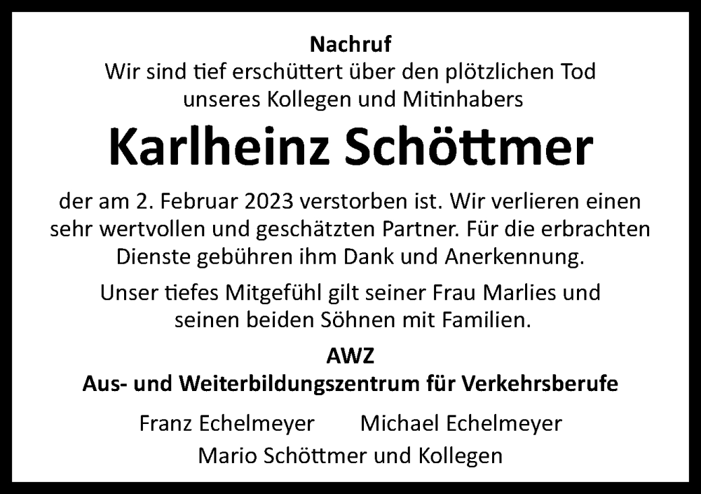  Traueranzeige für Karlheinz Schöttmer vom 11.02.2023 aus Neue Osnabrücker Zeitung GmbH & Co. KG