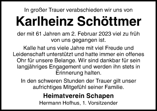 Traueranzeige von Karlheinz Schöttmer von Neue Osnabrücker Zeitung GmbH & Co. KG