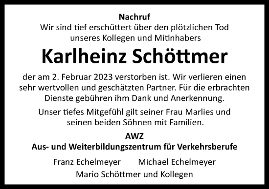 Traueranzeige von Karlheinz Schöttmer von Neue Osnabrücker Zeitung GmbH & Co. KG