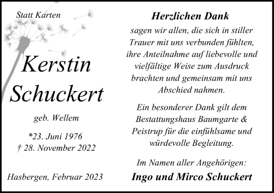 Traueranzeige von Kerstin Schuckert von Neue Osnabrücker Zeitung GmbH & Co. KG
