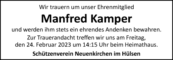 Traueranzeige von Manfred Kamper von Neue Osnabrücker Zeitung GmbH & Co. KG